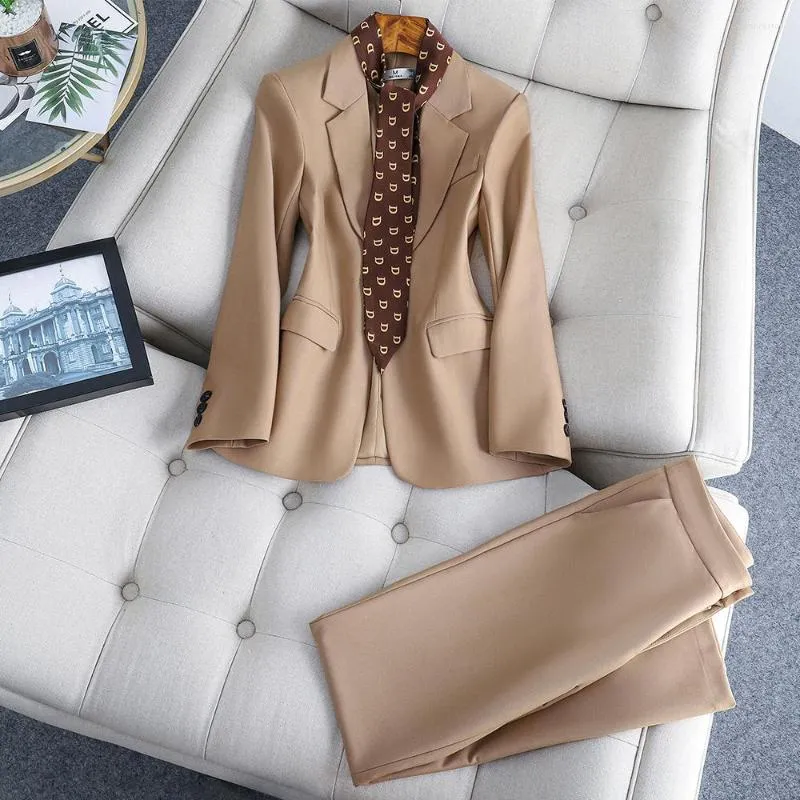 Women's Two Piece Pants Arrival Elegant Black Khaki Pant Suit Women Female Business Formal 2 Set Blazer And Trouser For Office Ladies Work