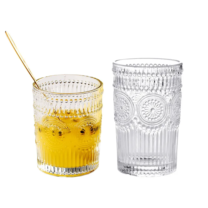Vinglas Vintage Glas Tumbler Solros Snidade Kristallkopp Matställen Dricksglas för kaffe Whisky Drycker 230711