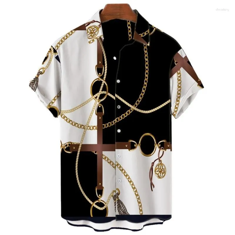 メンズカジュアルシャツノベルティ 3D ゴールデンチェーンプリントビーチサマースタイル半袖高級紳士服ヒップホップトップス Tシャツプラスサイズ