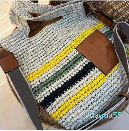 Shopping Bag Women Tote Bags Color Stitching Embroidered Letter Shoulder Strap Women Shoulder Bags Handbag Purse Crochet Bags