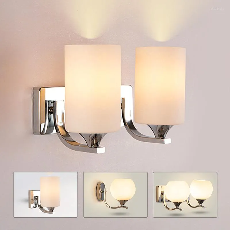 Wall Lamp E27 2 Heads Sconces Light Metal Glass AC110-220V Modern For Indoor Lighting Loft Bedroom Living Room Stairs