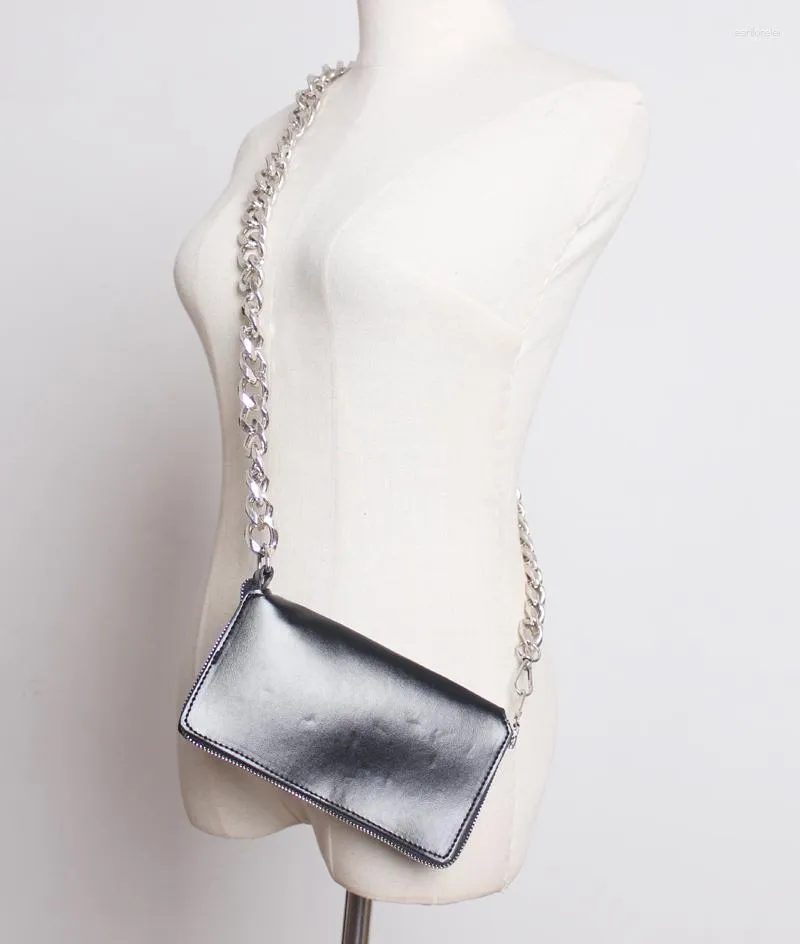 Ceintures Femmes Pu Cuir Punk Noir Mini-sac Chaîne Split Joint Personnalité Longue Argent Épais Ceinture Porte-Monnaie Accessoires