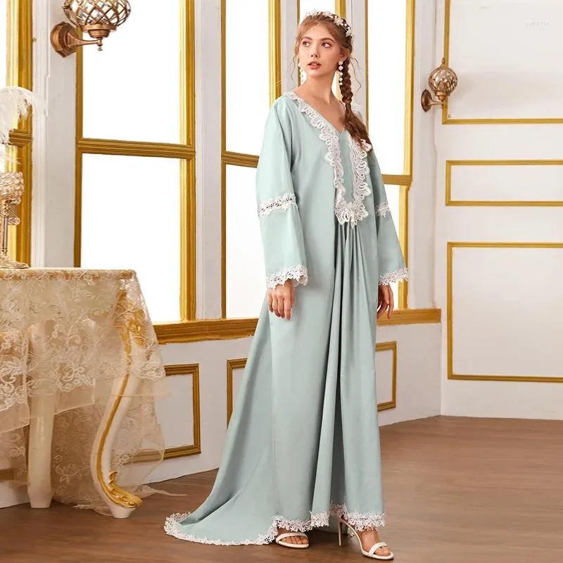 Vestuário étnico Dubai árabe muçulmano abaya vestidos de festa para mulheres moda casual solto com decote em v vestido abayas kaftan robe vestidos