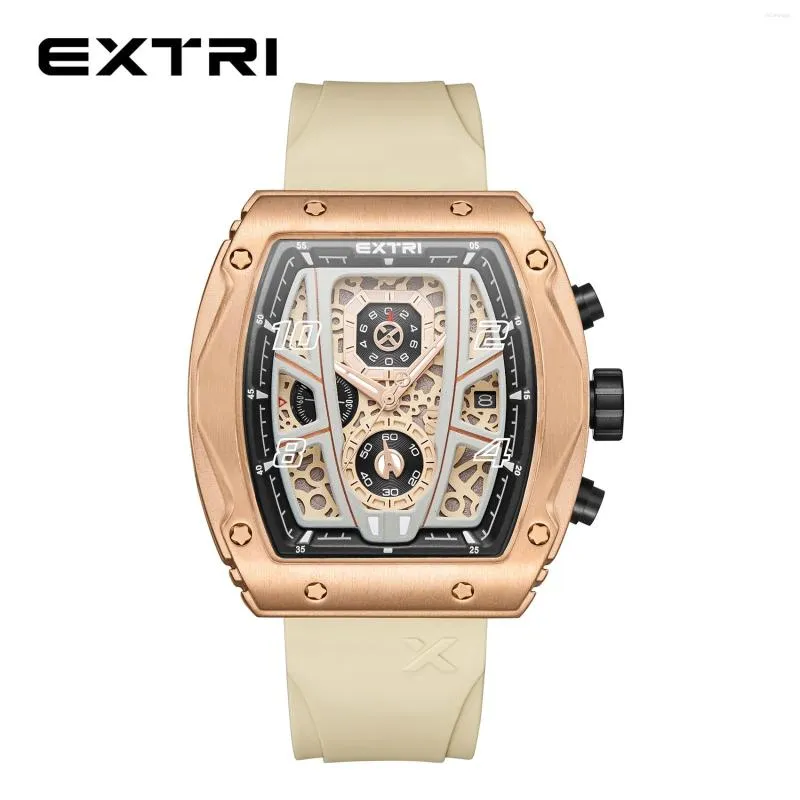 ساعة معصم Extri EST Aritive Heavy Square Case Complete Calendar Chronograph Men Watches Luxury Design Watchs with Metal Gifts Box