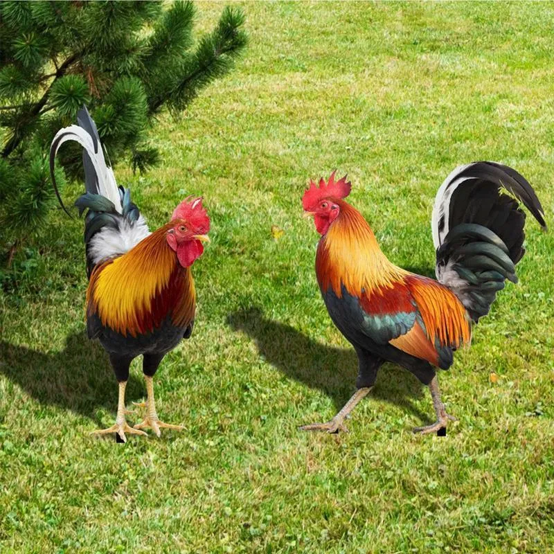 Tuindecoraties Rooster Standbeeld Kip Sculptuur voor tuin Decor Weerbestendig Figurine Patio Backyard Home Outdoor Decoratie 230711