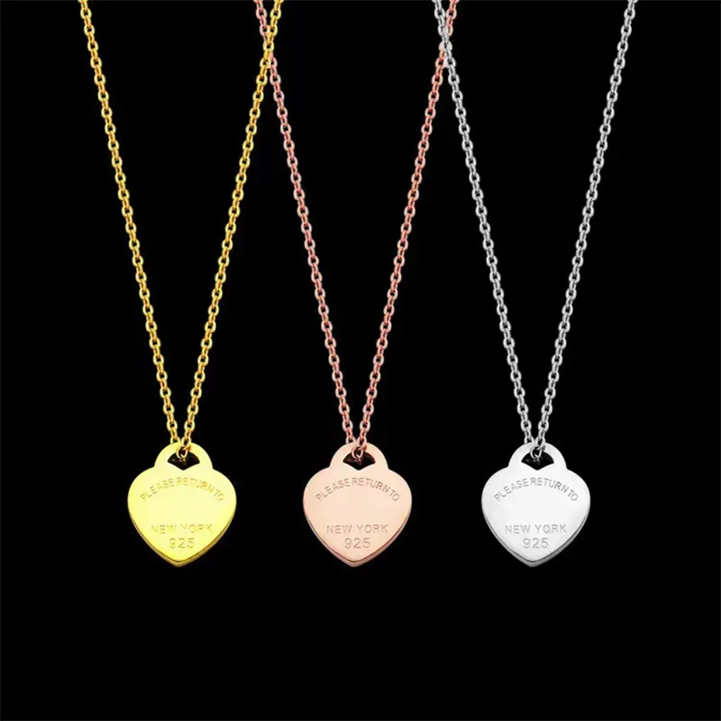 Collar de diseñador Tiff Gold Heart Joyería de lujo Oro rosa Regalo del día de San Valentín con caja rápida