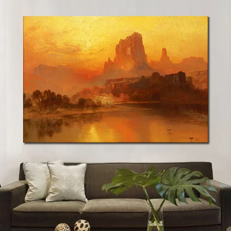 Handgeschilderde impressionistische landschap canvas kunst aan de muur het gouden uur moderne kunstwerken mooie eetkamer decor