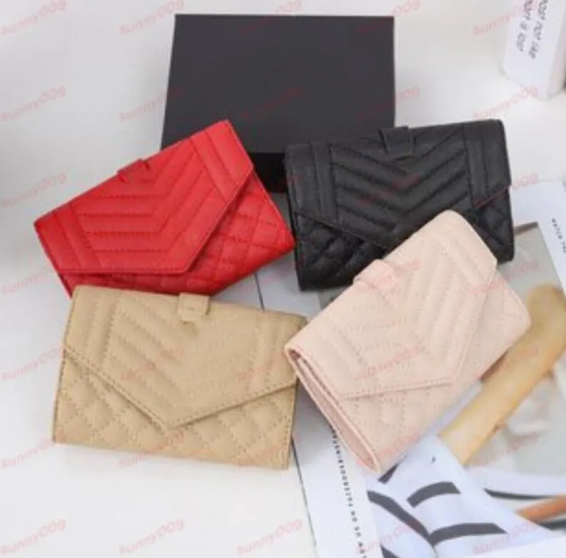 High Quality Flap Wallet Designer Card Holder Purse Woman Short Purses Pure Colour Envelope Wallets Luxury Money Bag Classic Clutch Bags