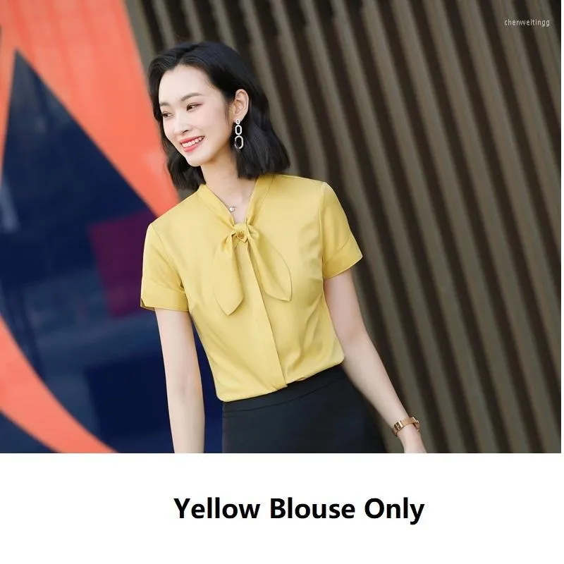 Blusas de mujer camisas amarillas elegantes para mujer ropa de trabajo de negocios de manga corta blusa de verano para mujer camisa Tops para
