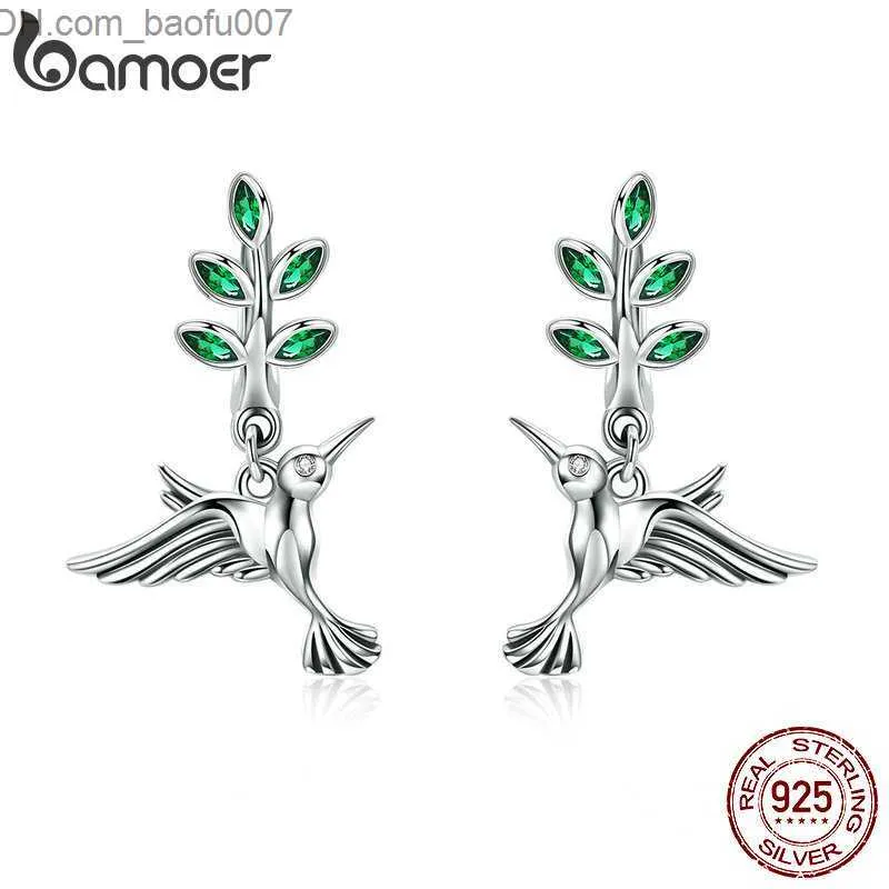 Charm BAMOER 100% Authentic 925 Sterling Silver Hummingbird Greeting Bird Stud Earrings Women's Fashion Earrings Jewelry SCE464 Z230713