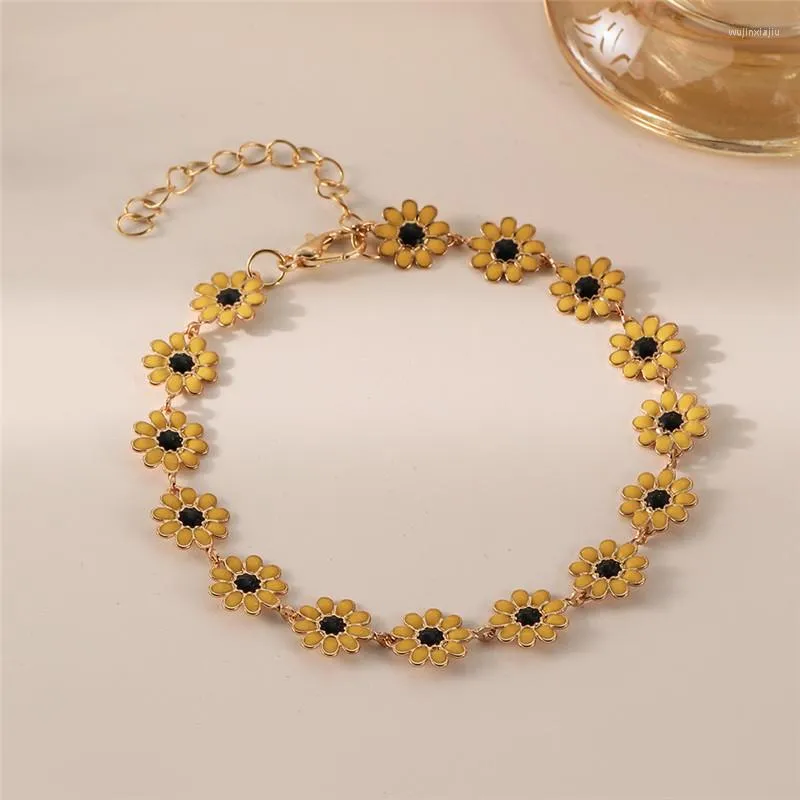 Charm Bracelets Vintage Sweet Daisy Flower Bracelet For Women Fashion Sun Metal Chain Bracelets&Bangle Friendship Jewelry Gifts