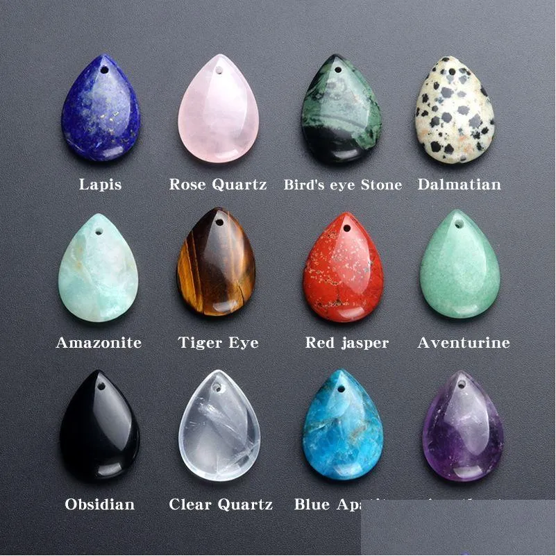 Encantos Piedra de cristal natural Forma de gota de agua Amatista Cuarzo rosa Obsidiana Colgante Para Diy Chakra Collar Accesorios de joyería Deli Dhhvd