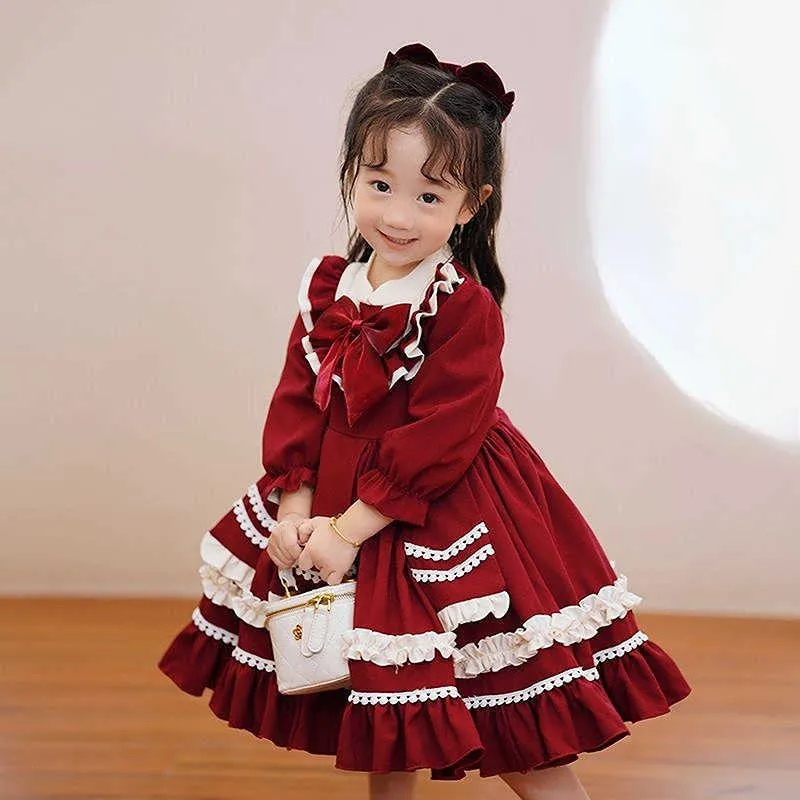 Meisjes Jurken Meisjes Kleding Herfst Winter Pluche Meisjes Feestjurk Rood Mooie en Zoete Retro Lolita Prinses Nieuwe Mode Schattig Warm SoftHKD230712