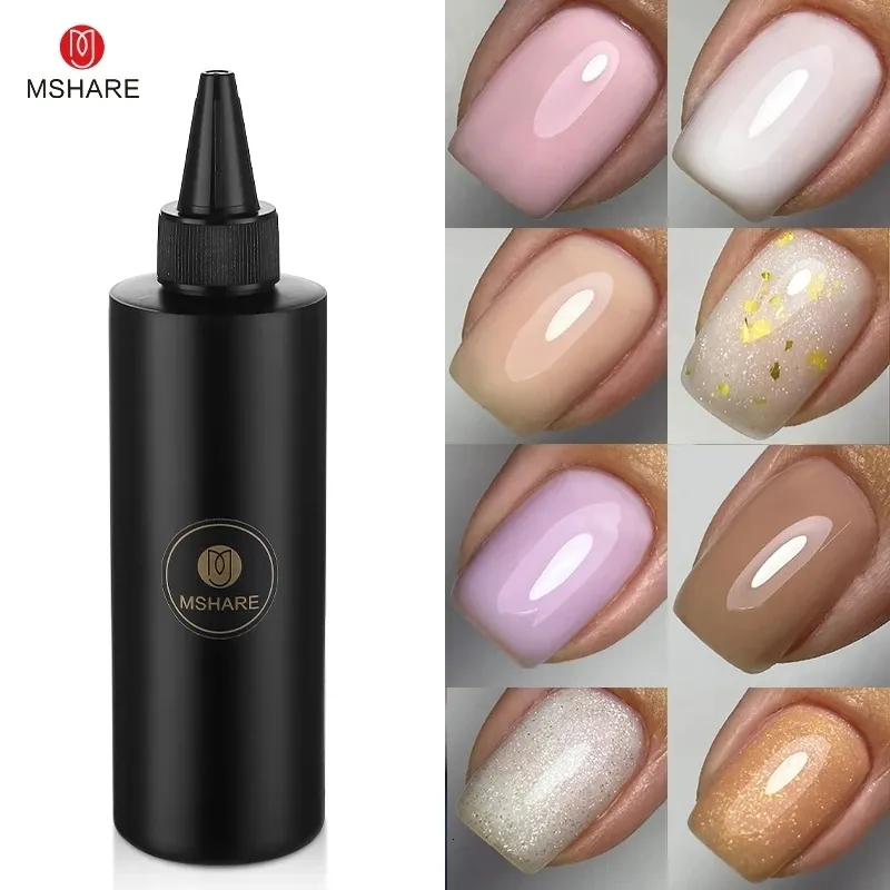 Nail Gel MSHARE 250ml Rubber Base Gel Camouflage Refill Milky Pink White Glitter Gold 230711