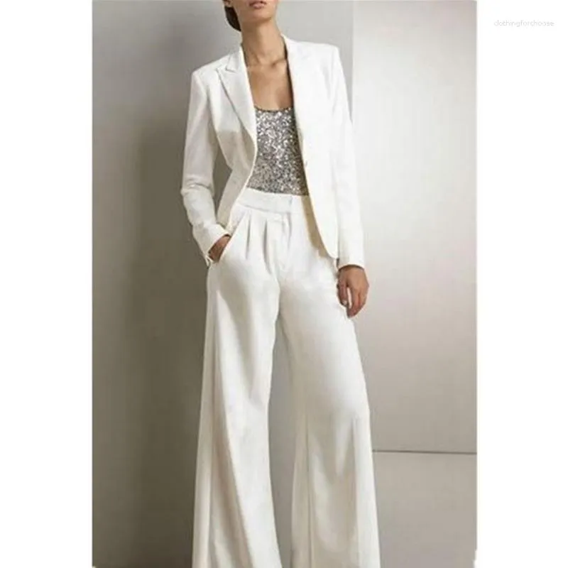 Femmes Deux Pièces Pantalons Femmes Costume 2 Pièces Blanc Sur Mesure Solide Bureau D'affaires Formel Pour Mariage Banquet Travail Tuxedos Ensemble Veste Avec