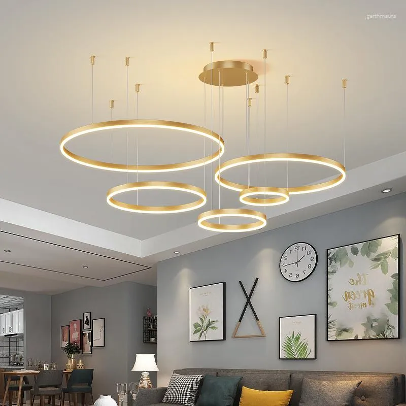 Chandeliers Chandelier Led Art Pendant Lamp Light Room Decor Modern Ceiling Circular Ring Living Bedroom Dining