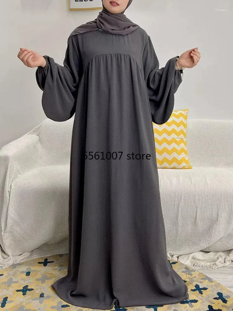 Vêtements ethniques Ramadan Abaya pour les femmes couleur unie ballon manches musulman longue Robe Hijab Robe Dubaï Turquie modestie prière fermé Abayas