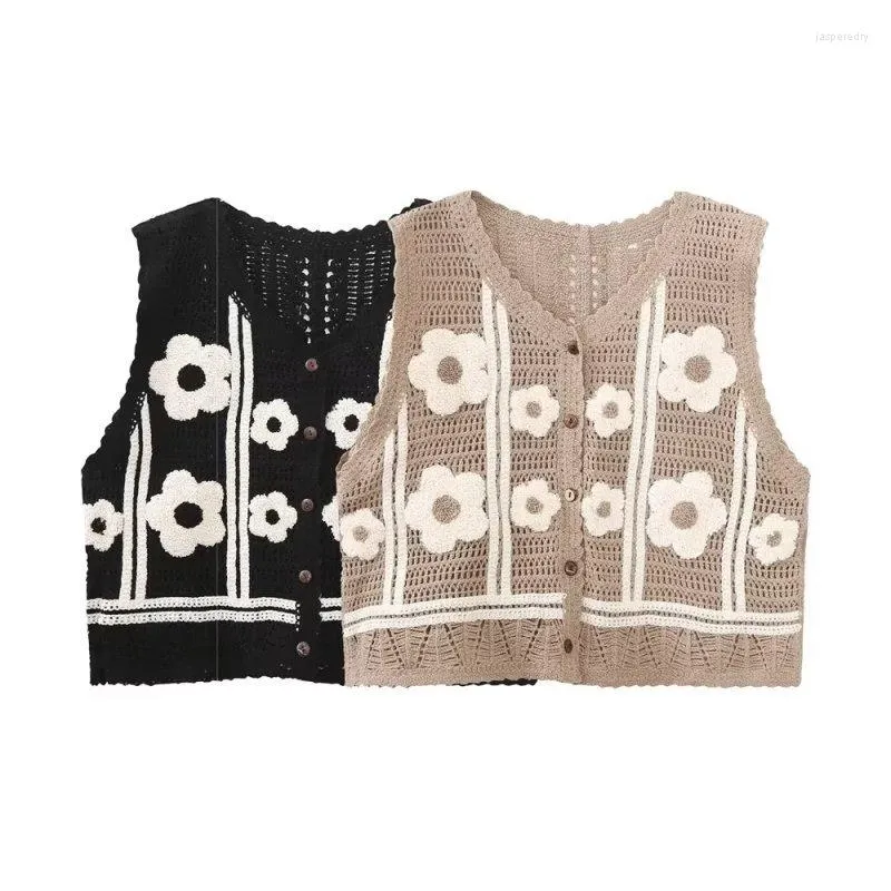 Women's Tanks Y2k Harajuku Fashion Floral Crochet Single Breasted Short Knitted Vest Bohemian Retro Style Slim Sweater Tank Tops Beachwear