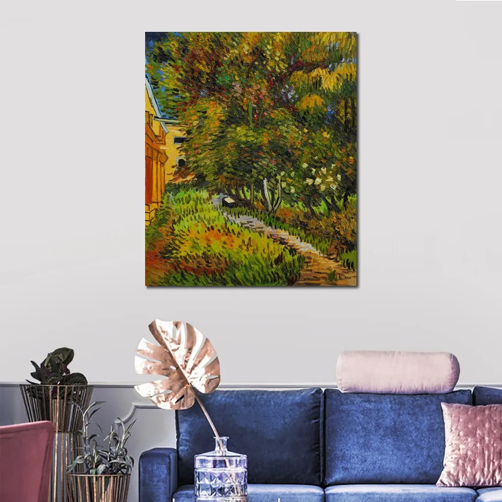 Arte em tela impressionista asilo e jardim Vincent Van Gogh pintura a óleo paisagem feita à mão decoração moderna do quarto