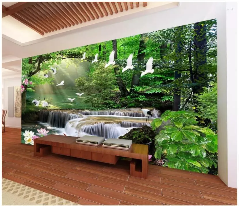 Wallpapers Custom Po Wallpaper 3d Murals Idyllic Landscape Forest Mural Waterfall Painting Background Wall Decor