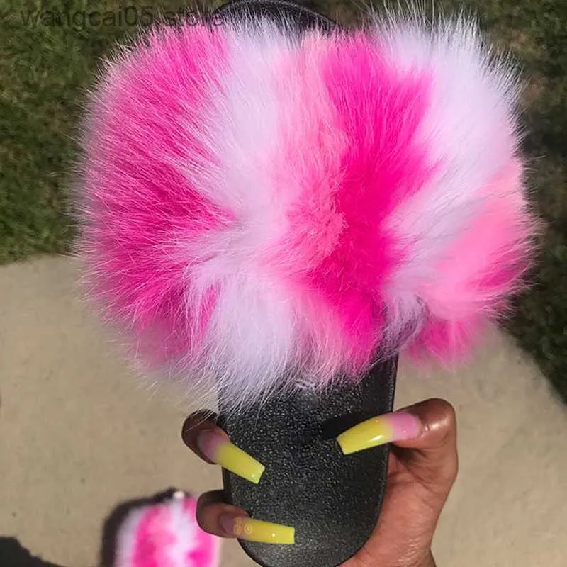 Pantoufles Nouvelle Arrivée Femmes Véritable Fourrure Pantoufles De Luxe Qualité Personnalisé En Gros Diapositives Dames En Peluche Fluffy Bonbon Couleur Fourrure Tongs Chaud T230712