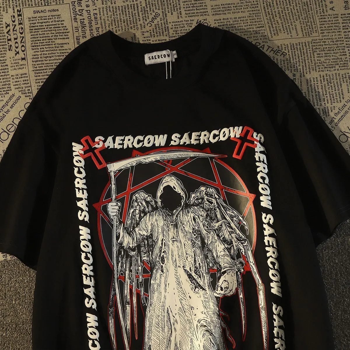 Herrtröjor Bomull Amerikansk street death kortärmad t-shirt män och kvinnor sommarpar Europa USA högkläder 230712