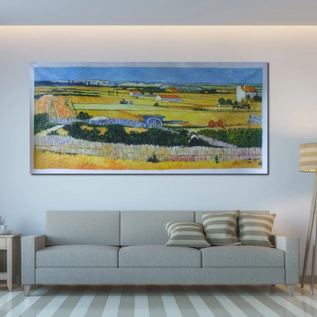 Arte feita à mão em tela Colheita em La Crau com Montmajour Vincent Van Gogh Pintura Paisagens rurais Decoração de escritório