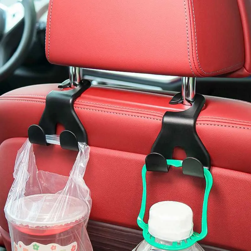 CARFIB Gancio Per Borsa Da Auto Pieghevole – Doppio Supporto Per Poggiatesta Posteriore, In Ecopelle Nera, Confezione Da 2 - 3
