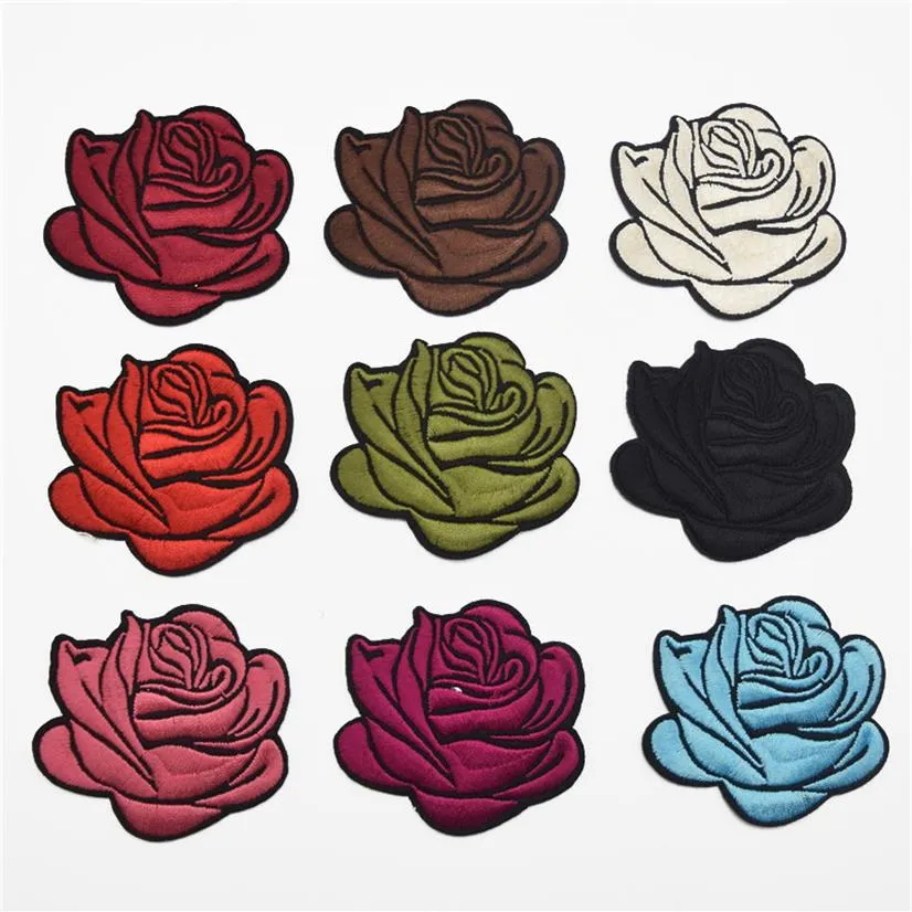 90 sztuk 9 kolorów Rose Flower haftowana tkanina naszywki aplikacja z wytłoczonym motywem koronki242O