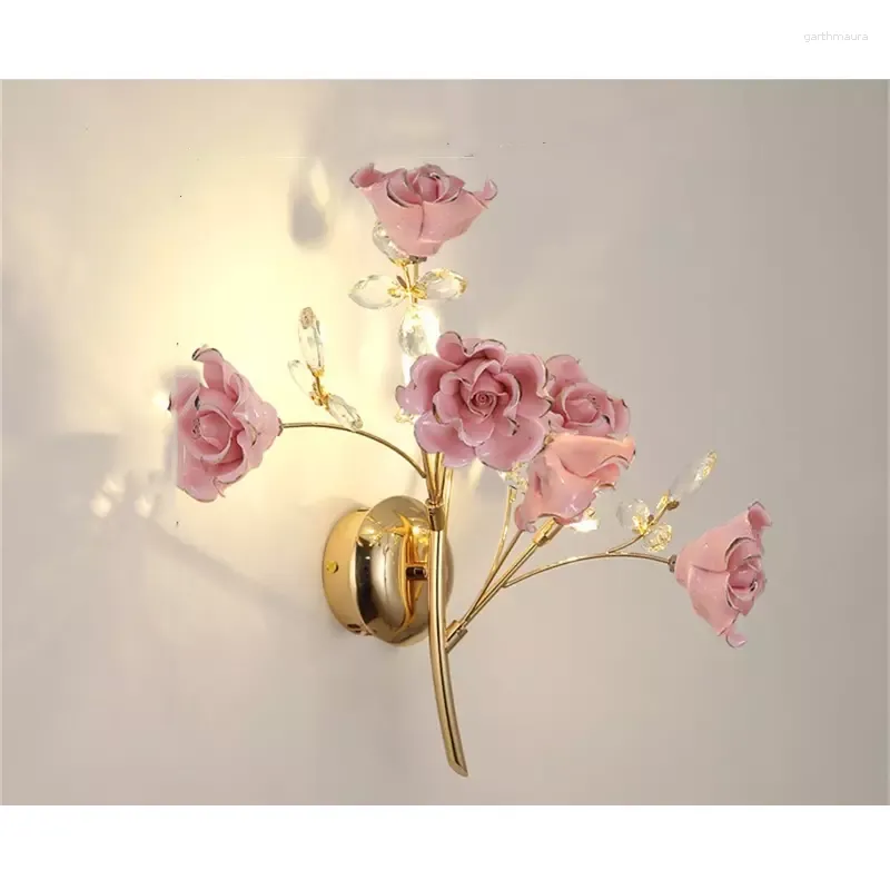 Wall Lamps TEMAR European Style Indoor Lamp Pink Crystal Luxury Fixtures LED Modern Light Sconces For Home Decoration