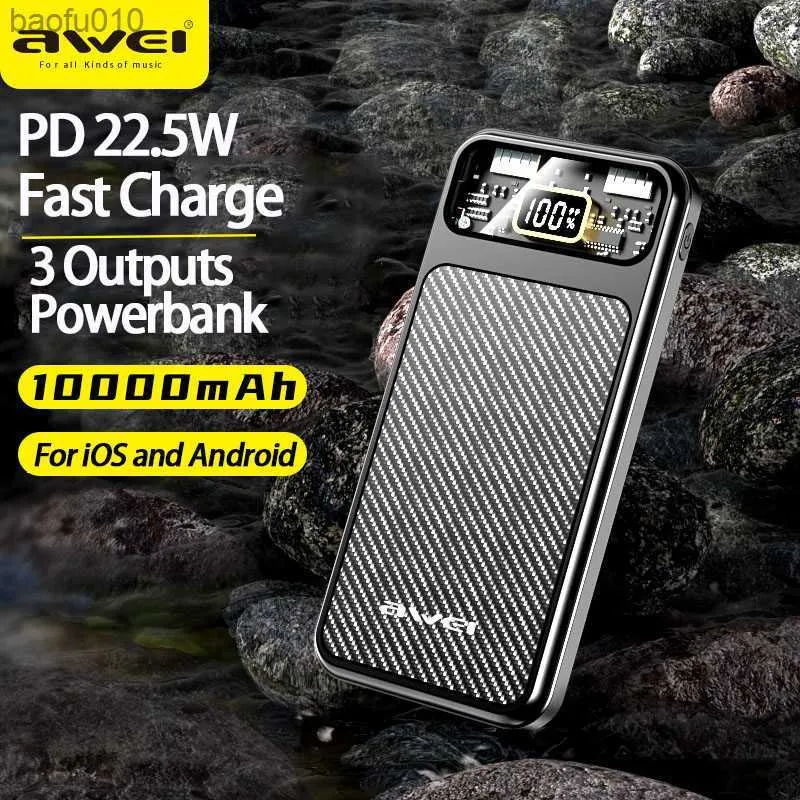 Awei P105K Mini Tragbare Power Bank 10000 mAh Powerbank PD 22,5 W Schnelle Ladung Externe Batterie Typ C + 2 USB Ausgänge Für iOS/Android L230712