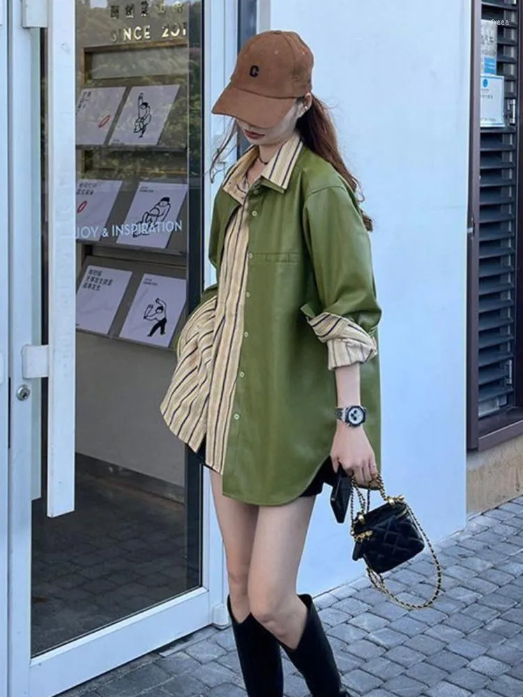 Damenjacken Retro-Hong-Kong-Stil Schickes Design Sinn Nischenlederbekleidung Vielseitige High-End-Jacke in Explosive Street Green
