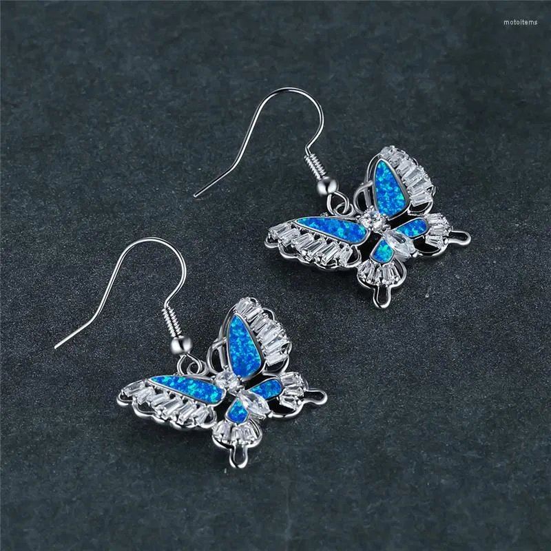 Dangle Earrings Blue White Opal Stone Luxury Crystal Zircon Butterfly Drop Antique Gold Silver Color For Women