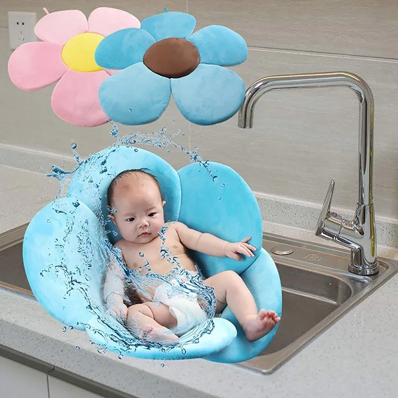 NonSlip Bath Mats Baby Shower Blooming Flower born Bathtub Foldable Lotus Cushion Skin Bath Pad Play Mat Portable Bath Tub Soft Seat 80cm 230712