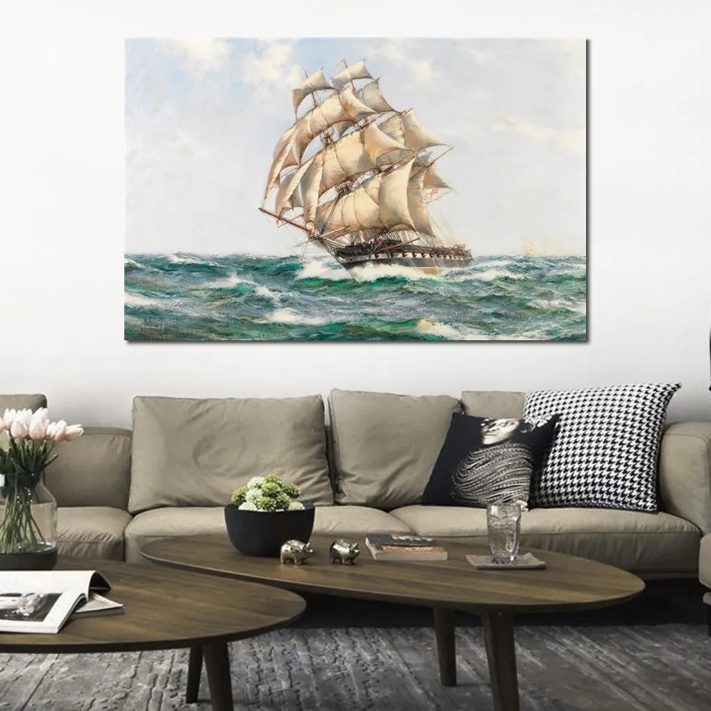 High Quality the Fleets Scout Montague Dawson Painting Marine Landscapes Canvas Art for Reading Room