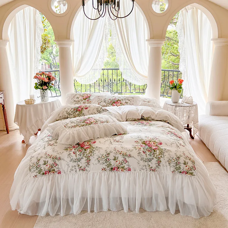 Fundas de cama con estampado Floral, 150x200, estilo de encaje