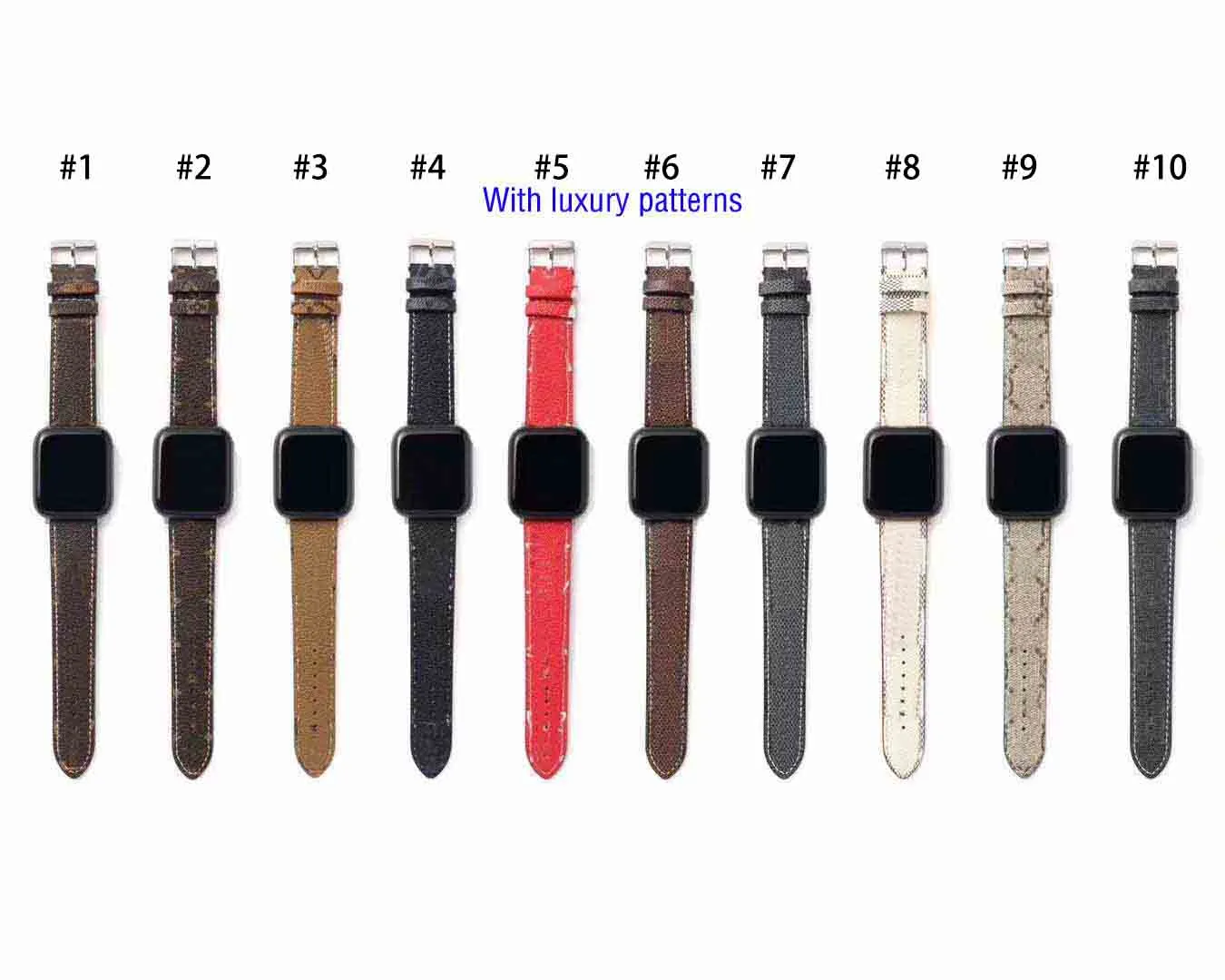 WatchBands Watch Strap Band 38mm 40mm 41mm 42mm 44mm 45mm 49mm för IWATCH 2 3 4 5 6 7 Band läderband Armband Fashion Rand Watchband