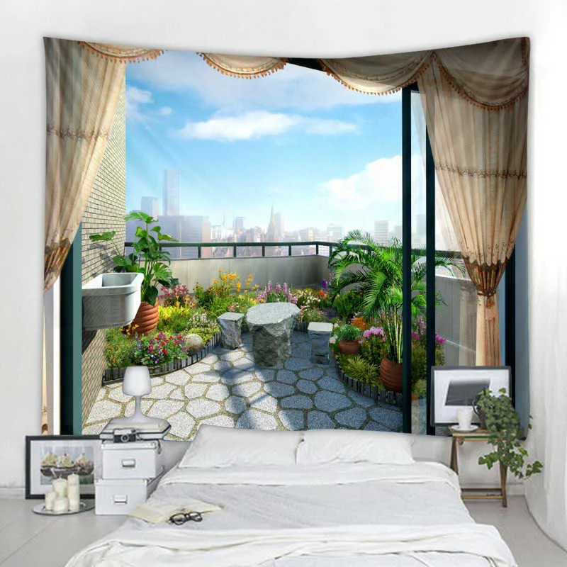Tapestries Balcony City View Printed Large Wall Tapestry Cheap Wall Hanging Wall Tapestries Wall Art Decor
