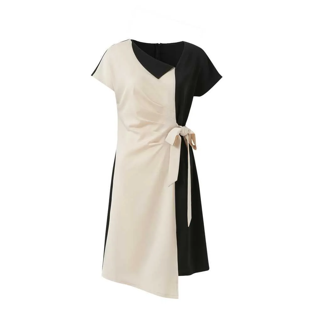 Women's Short Sleeve V-neck Wrap Tail Cocktail Party Dress Asymmetric Pleated Wedding Guest Dress9c90