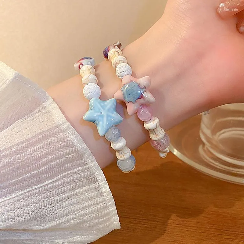 Charm Bracelets Cute Colorful Sweet Starfish Ceramic Beaded Bracelet Y2K Jewelry Pink Kawaii Cartoon For Women Men Couple Party