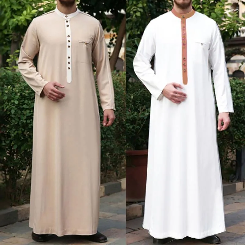 Vêtements ethniques 1 Pc Polyester Fibre Moyen-Orient Jubba Thobe Manches Longues Hommes Musulman Robe Traditionnelle Goutte