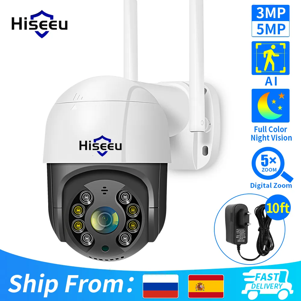 IP -камеры Hiseeu 4K 8MP Smart Wi -Fi PTZ Camera 5x цифровой Zoom AI Detection Detection Wireless CCTV защита от IPTV защиты 230712