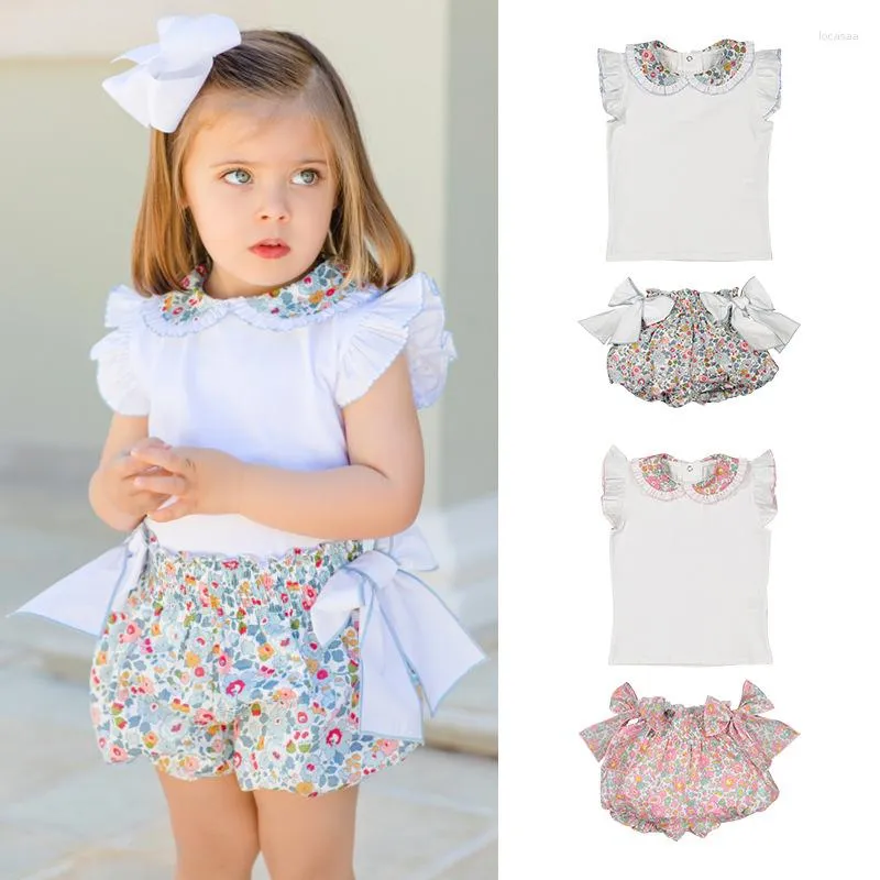 Conjuntos de roupas 2023 conjuntos de grupos de bebês meninas roupas de verão terno para meninas de 1 ano colete tops florais estampados BuPants crianças