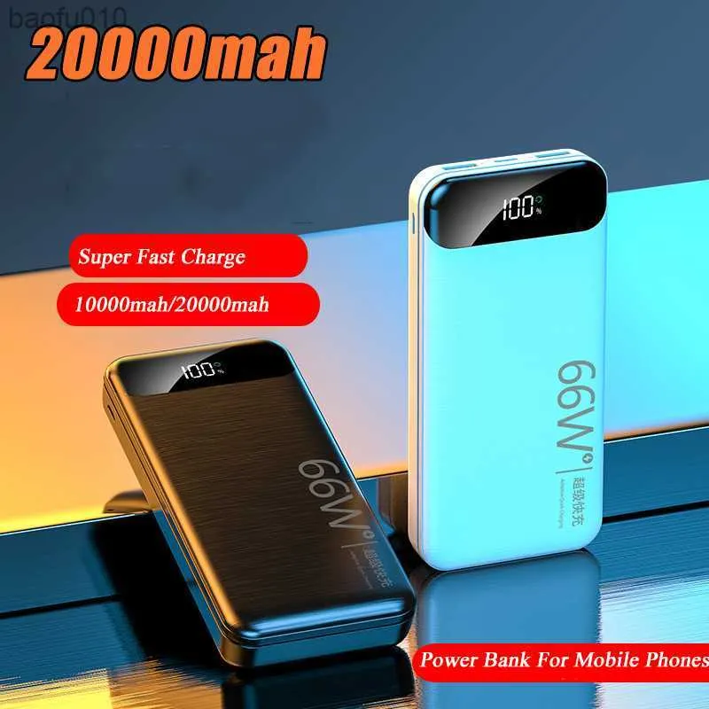 66W Super Fast Braging 20000MAH Power Bank для внешнего зарядного устройства Huawei Samsung для iPhone 12 xiaomi Portable Powerbank L230712