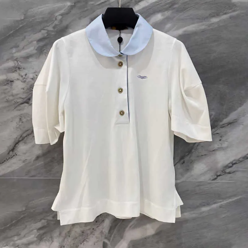 Camisa polo feminina casual verão camiseta de grife de manga curta Saturno bordado pulôver camiseta de algodão puro polos soltos