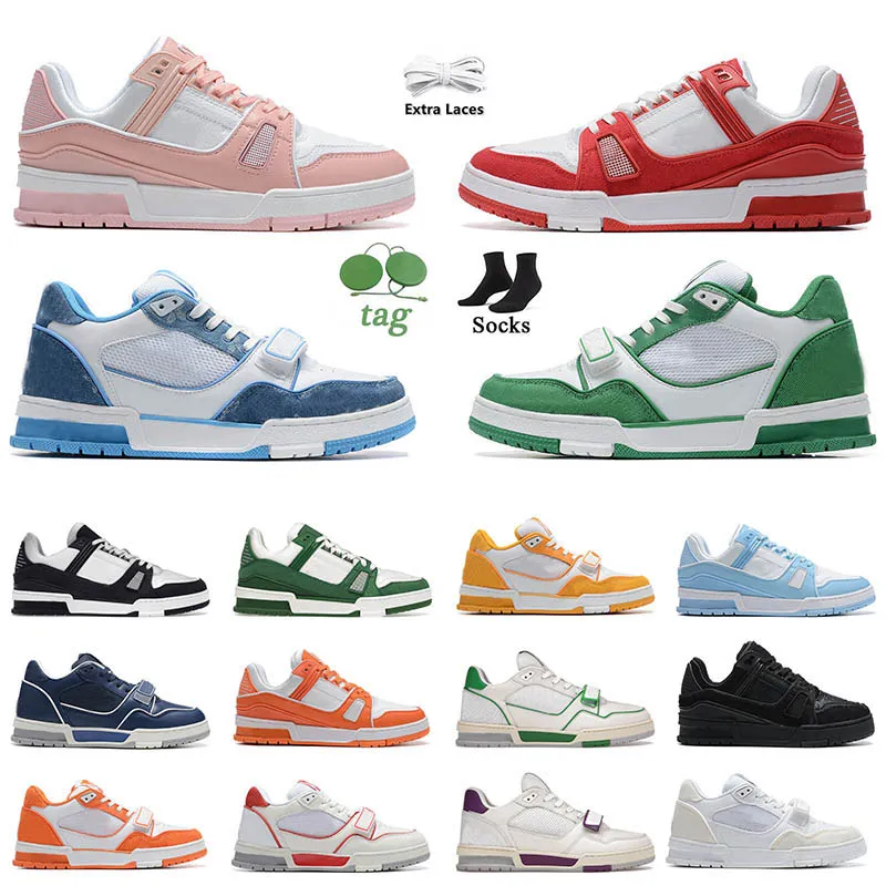 Baskets plates de créateurs Virgil Trainer Chaussures décontractées Denim Toile Cuir Blanc Vert Rouge Bleu Lettre Plate-forme de mode Hommes Femmes Baskets basses superpositions 36-45