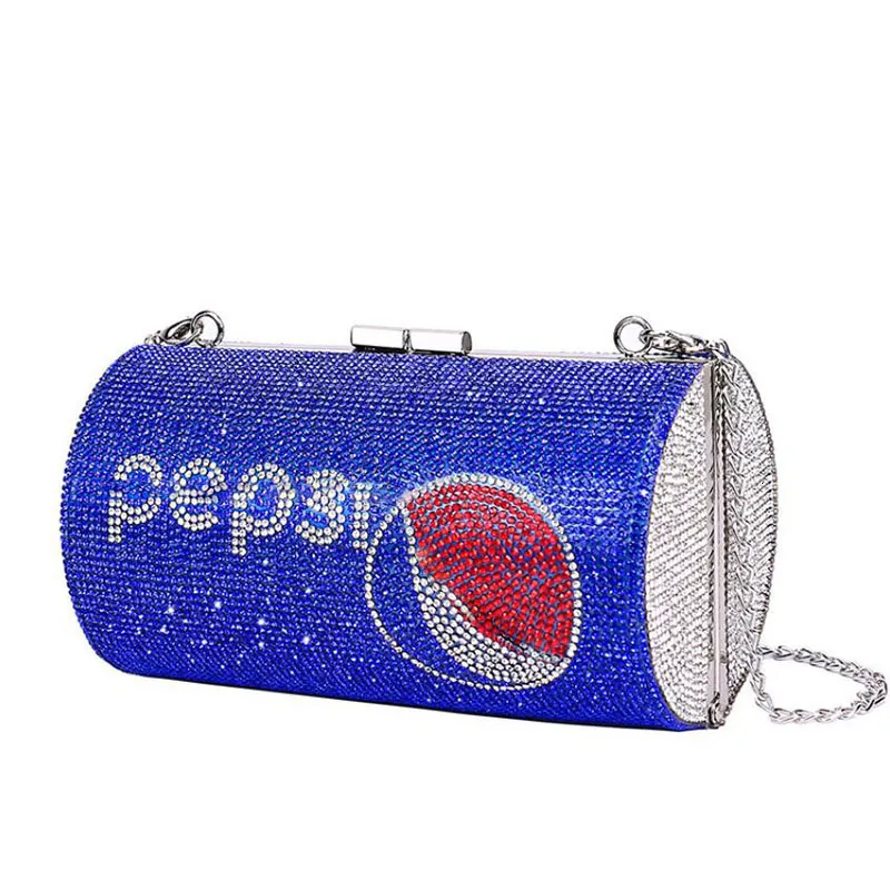 Borse da sera Borsa di design di lusso Strass blu dipinto Pochette da sera da donna Borsa a tracolla a catena piccola rotonda da donna B357 230712