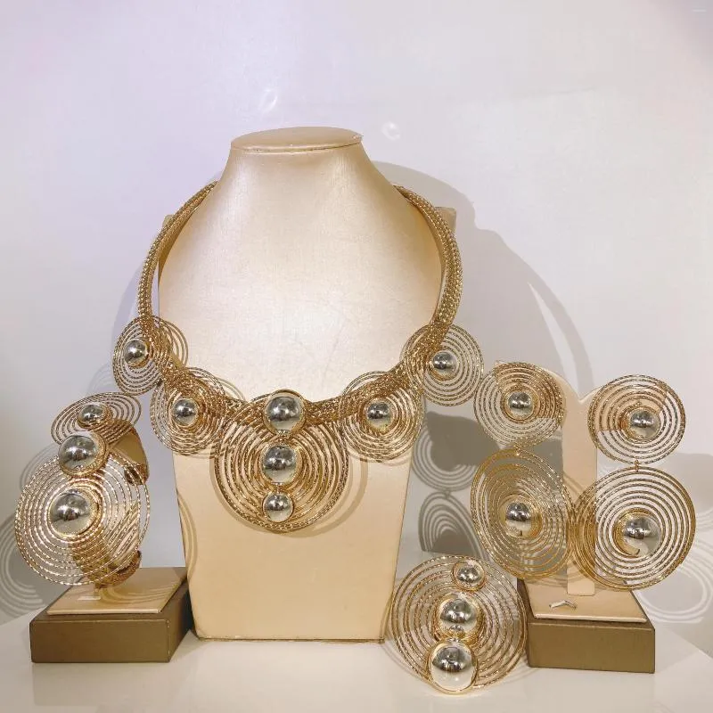 Yulaili Dubai 22k Gold Plated Gold Statement Necklace And Earrings