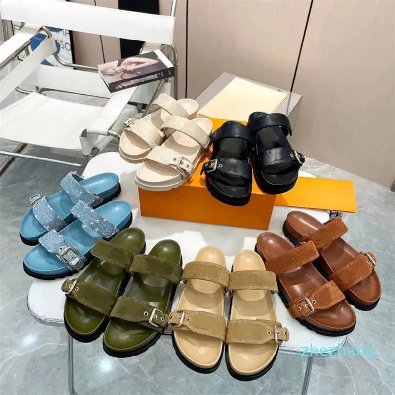 2023-Comfort Sandali Pantofole Fashion Designer Donna Classici Piattaforma in pelle Flatform Mule Sandali Luxury Outdoor Sand Shoes Taglia 35-42