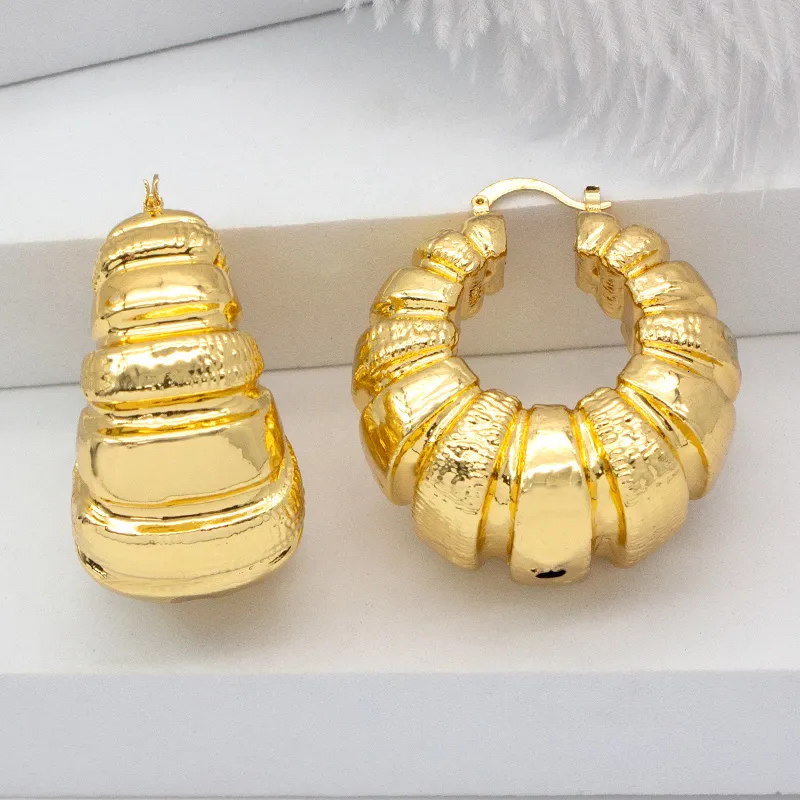 Boucles d'oreilles créoles pour femmes Cuivre Plaqué Or 24K Bijoux Accessoire Africain Dubaï Or Big Bold Boucles D'oreilles Pour La Fête Cadeau De Mariage 230712